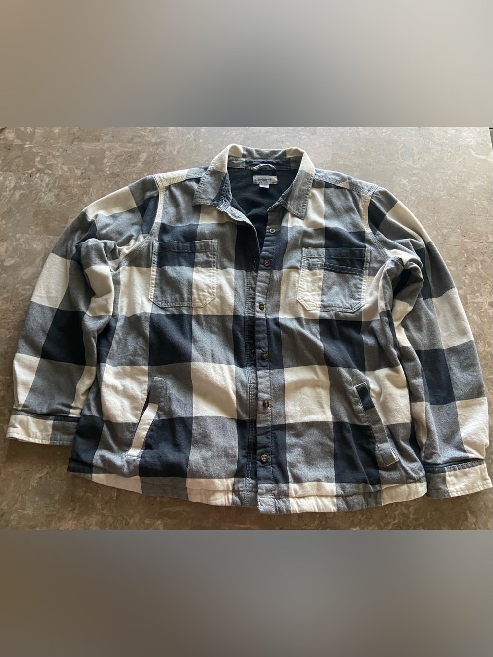 Carhartt Black & Gray Buffalo Plaid Button-Down Fleece lined Shirt Jacket